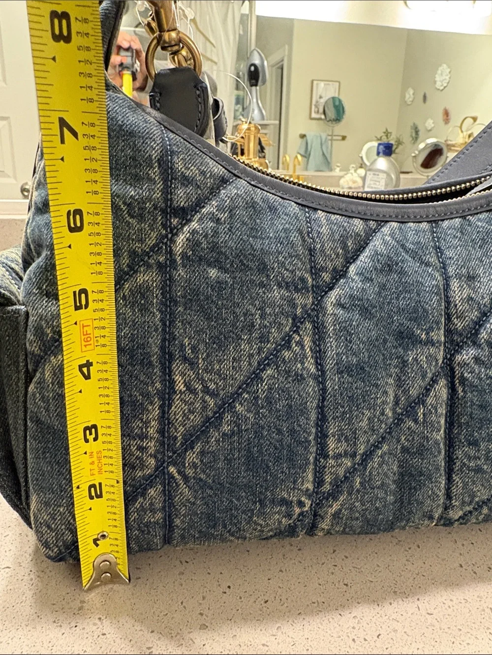 Coach Quilted Denim Shoulder Bag with Gold Hardware